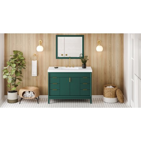 JEFFREY ALEXANDER 48In. Forest Green Theodora Vanity, Lavante Cultured Marble Vessel Vanity Top, Intgrtd Rctngl Bowl VKITTHE48GNLAR